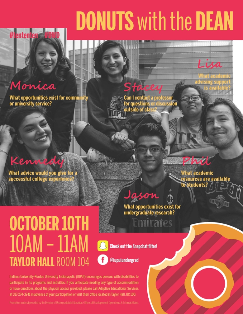 Donuts with the dean promotional flyer. October 10th 10am until 11am in Taylor Hall, room 104. 