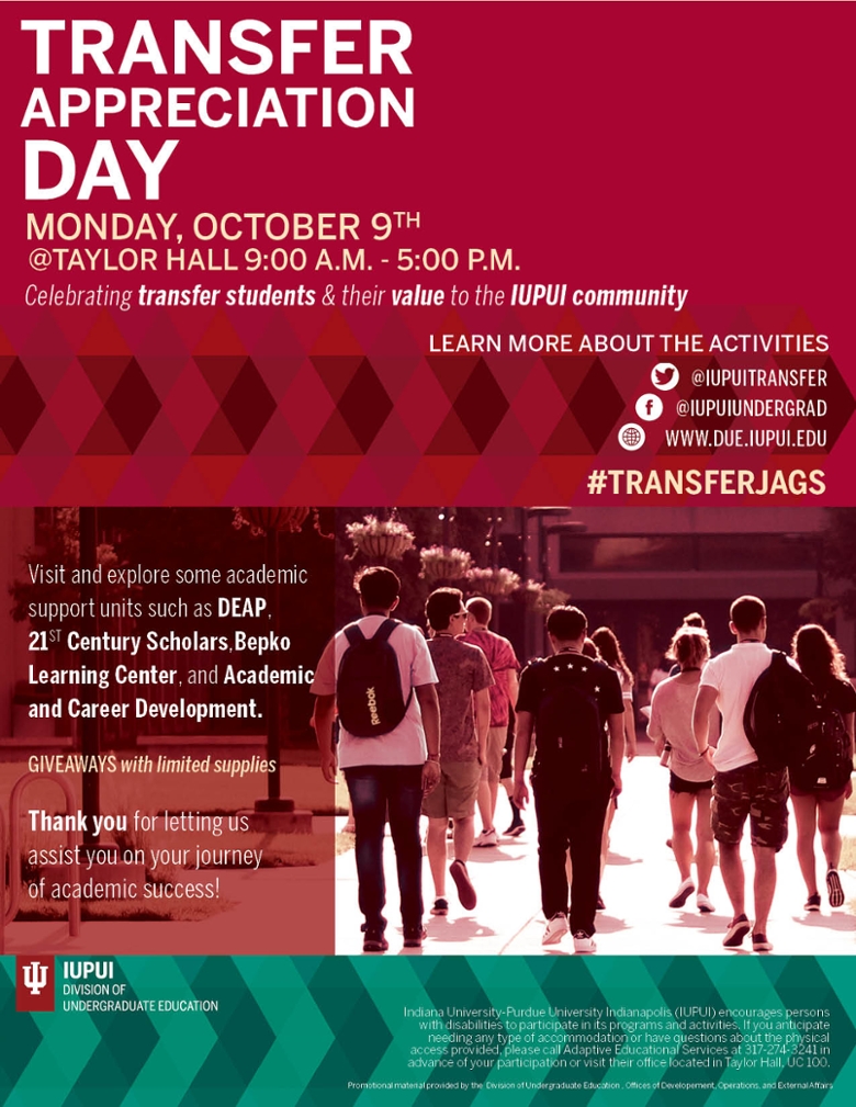 transfer appreciation day flyer. Monday, October 9th in Taylor Hall from 9am until 5pm. 